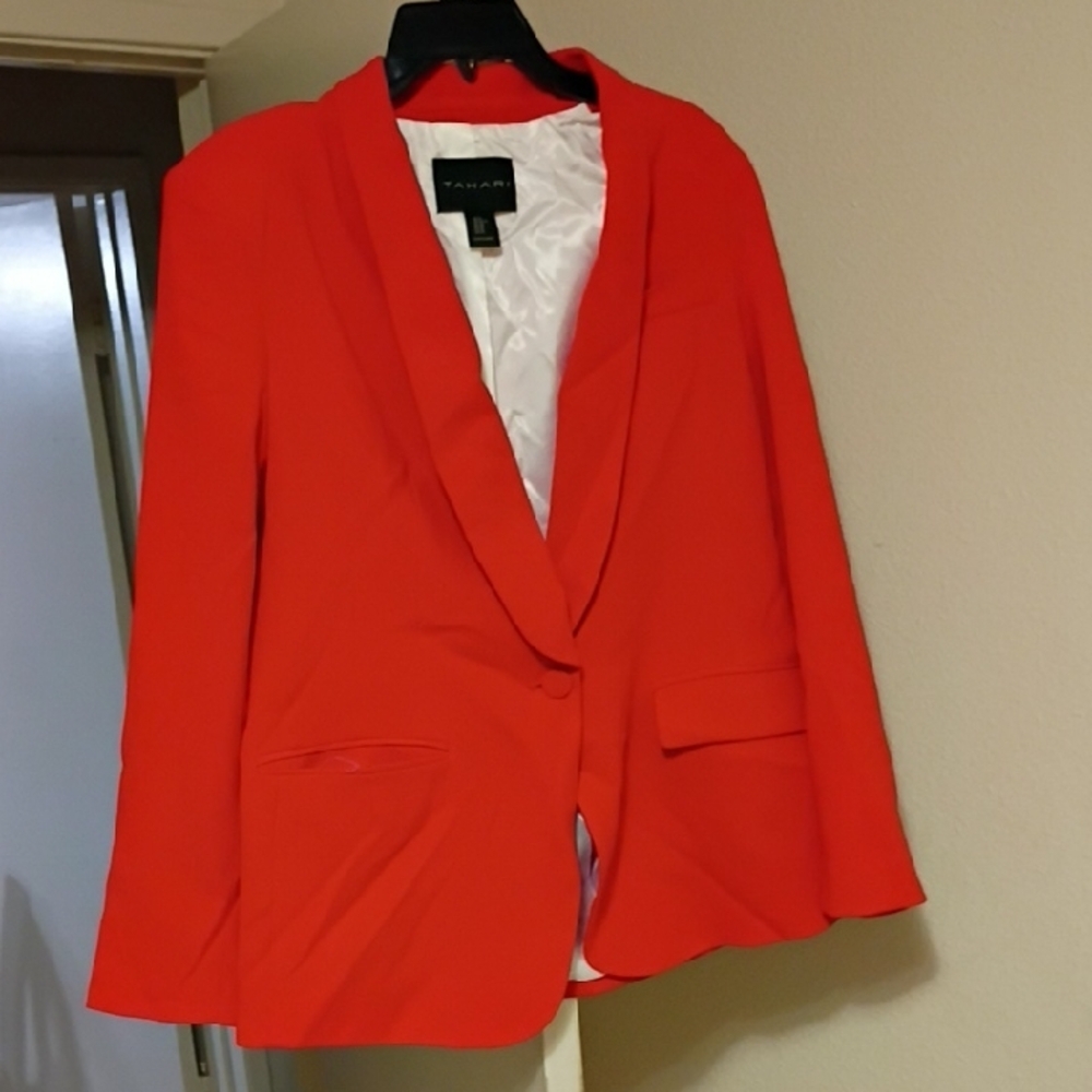 Tahari Red Blazer Tailored Suit Jacket